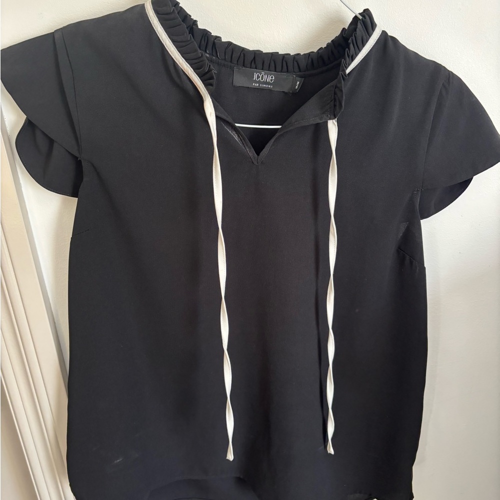 ICON Black Blouse with White Ties